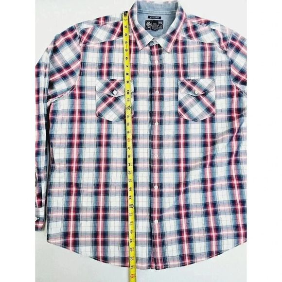 American Rag Size 2XL Men's Red White Blue Check Long Sleeve Cotton Shirt - Picture 9 of 10